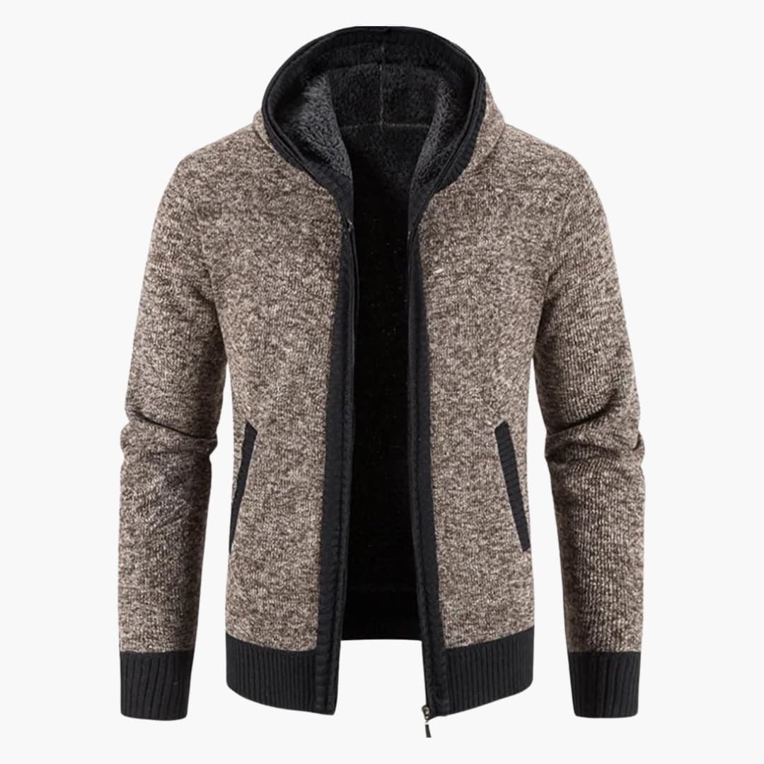 Men's gray mesh zip-up hoodie athletic cut ribbed cuffs hem integrated hood side pockets