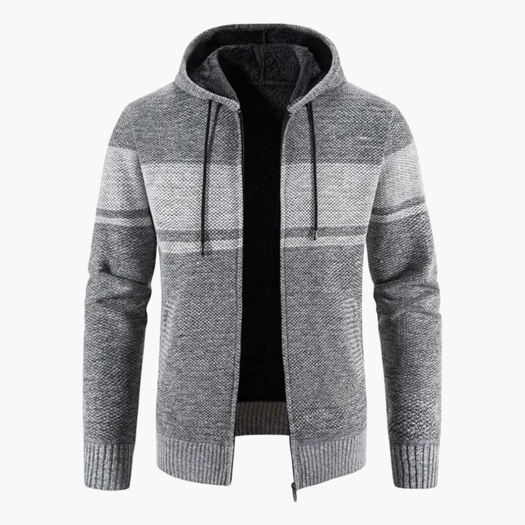 Men's gray mesh zip-up hoodie athletic cut ribbed cuffs hem integrated hood side pockets