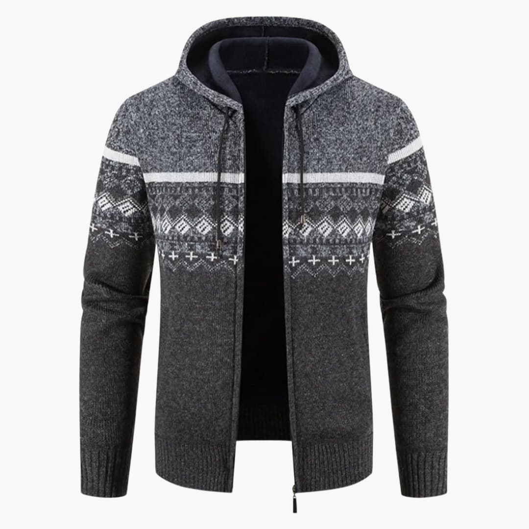 Men's gray mesh zip-up hoodie athletic cut ribbed cuffs hem integrated hood side pockets