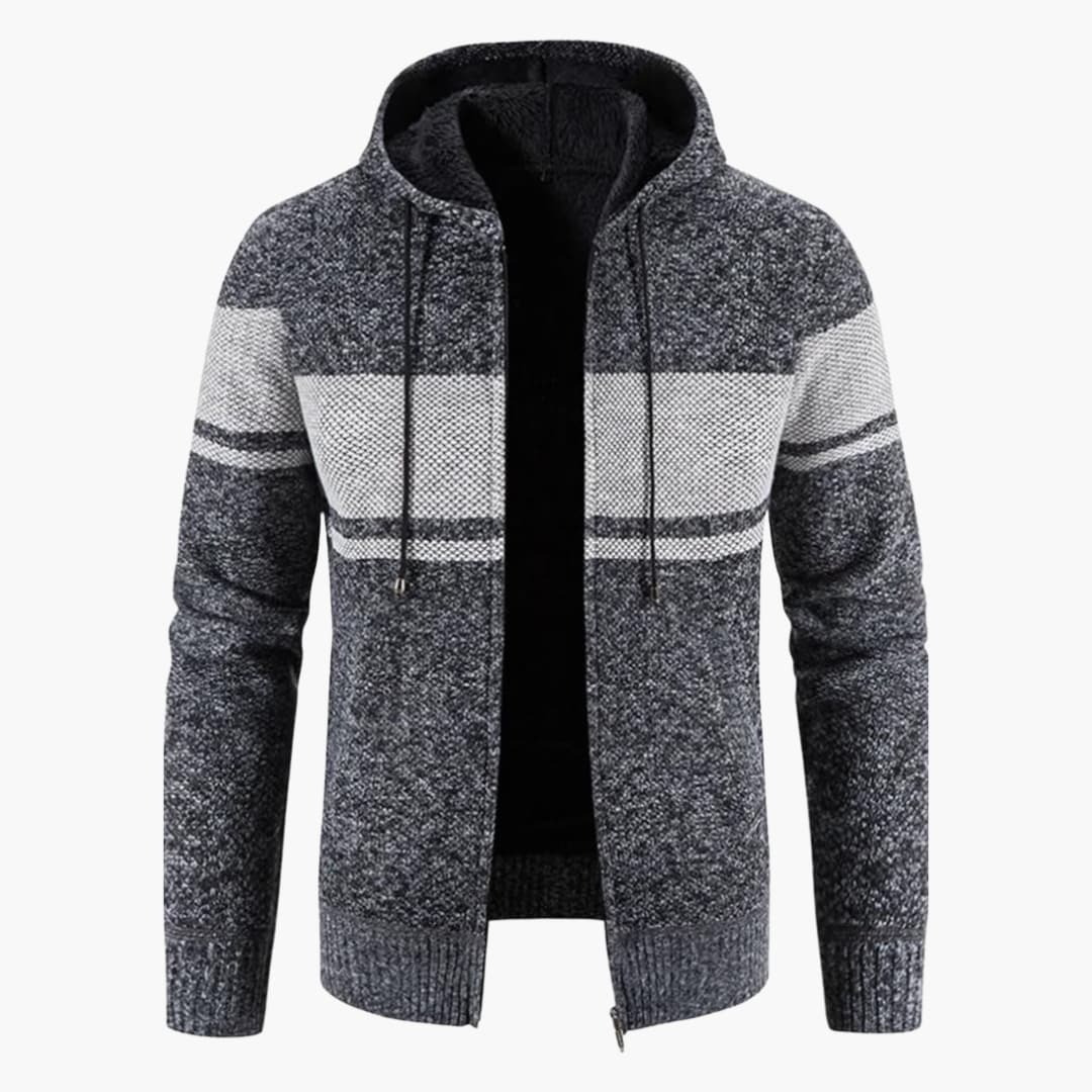 Men's gray mesh zip-up hoodie athletic cut ribbed cuffs hem integrated hood side pockets