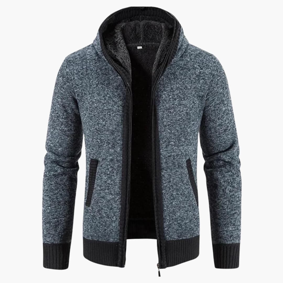 Men's gray mesh zip-up hoodie athletic cut ribbed cuffs hem integrated hood side pockets