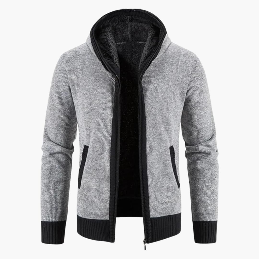 Men's gray mesh zip-up hoodie athletic cut ribbed cuffs hem integrated hood side pockets