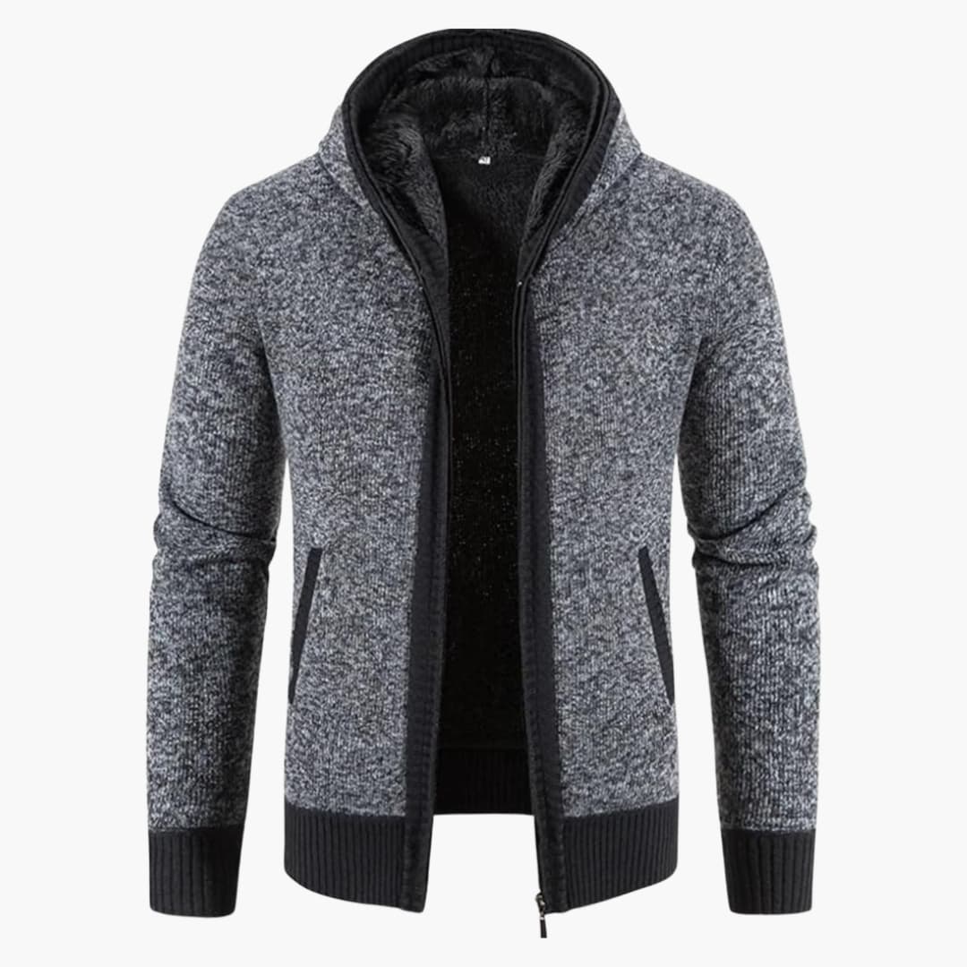 Men's gray mesh zip-up hoodie athletic cut ribbed cuffs integrated hood side pockets