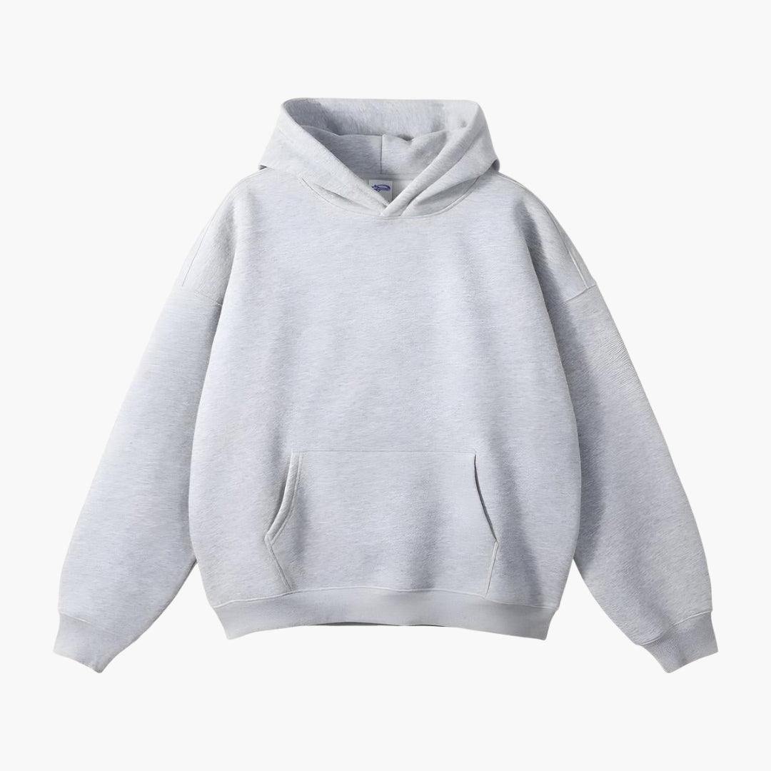 Men's loose fit hoodie with kangaroo pocket, drawstring-free hood for clean casual everyday warmth