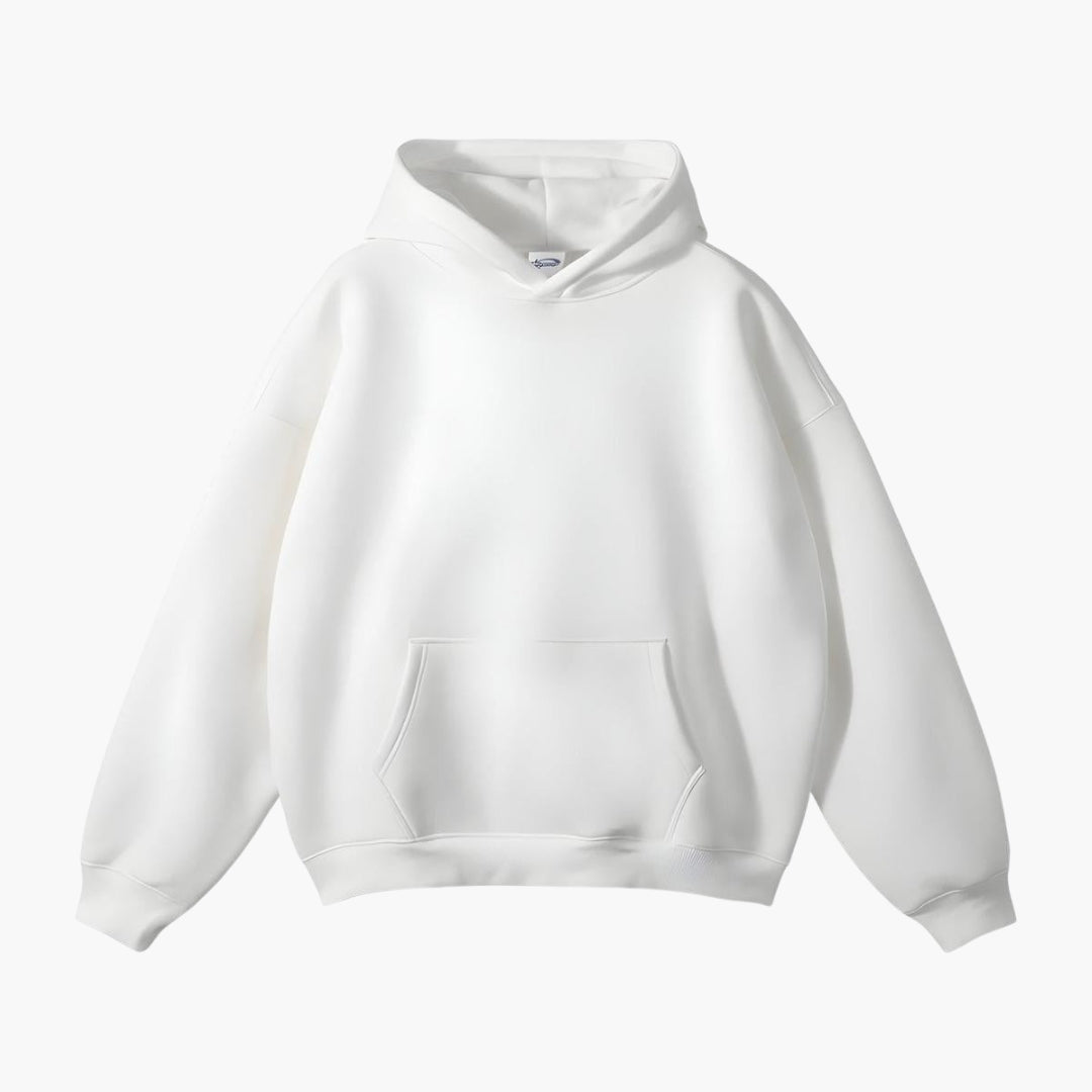 Men's loose fit pullover hoodie with kangaroo pocket, clean streamlined silhouette for casual everyday warmth