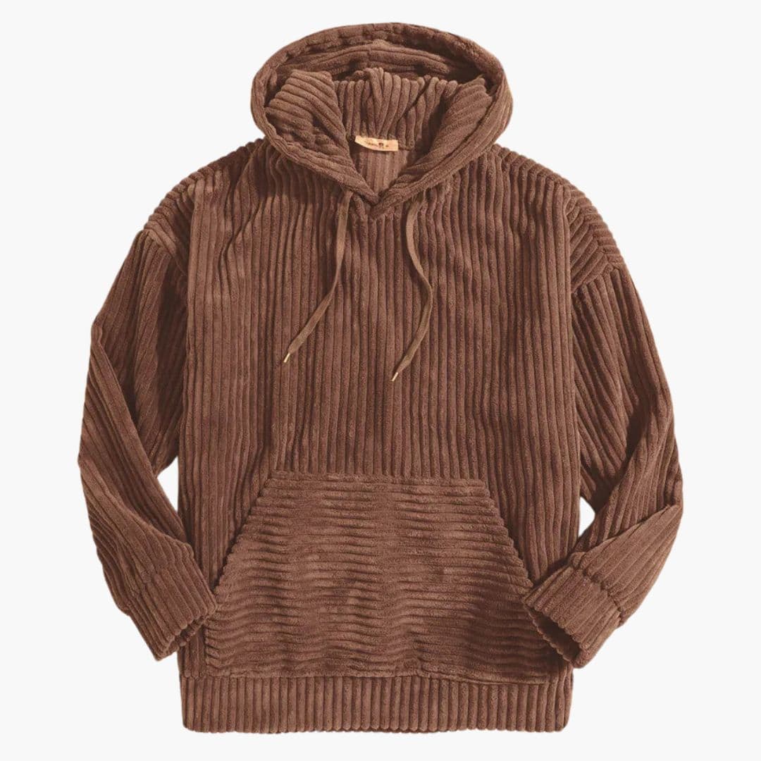 Unisex corduroy hoodie relaxed straight-cut pullover with drawstring hood and kangaroo pocket