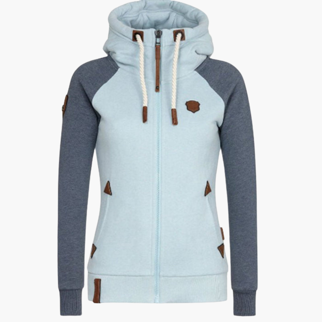 Women's zip-up hoodie with drawstring hood, full-length zipper, and front pockets for everyday comfort