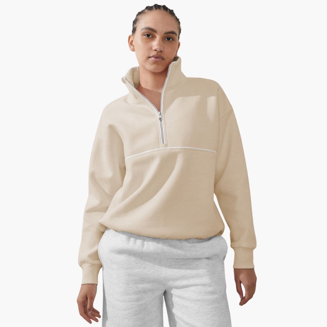 Women's gray sports sweatshirt stand-up collar half-zip loose fit athletic pullover