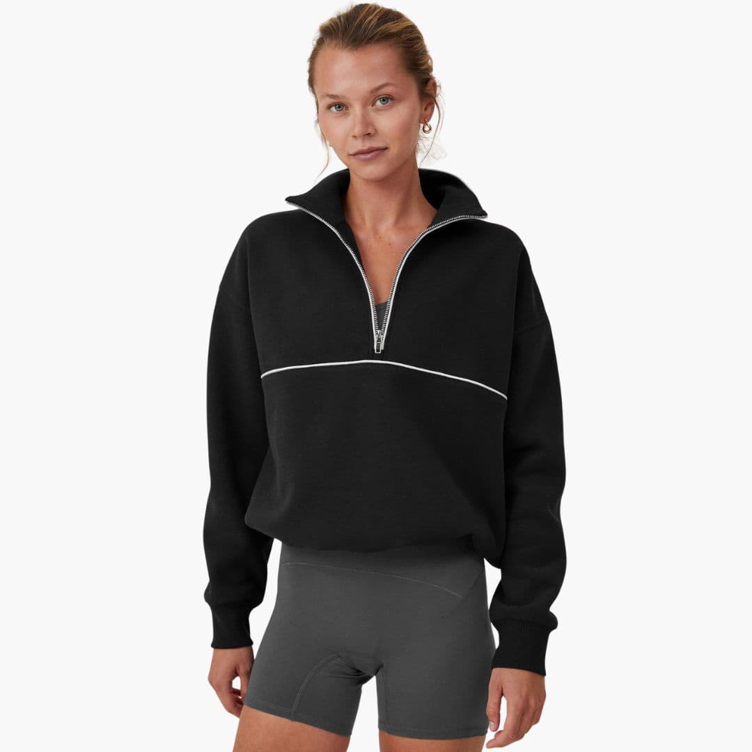 Women's gray loose fit sports sweatshirt stand-up collar half-zip athletic pullover