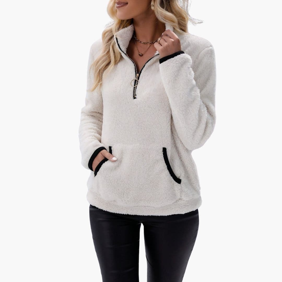 Women's fleece half-zip sweatshirt stand collar kangaroo pocket cozy casual outdoor pullover