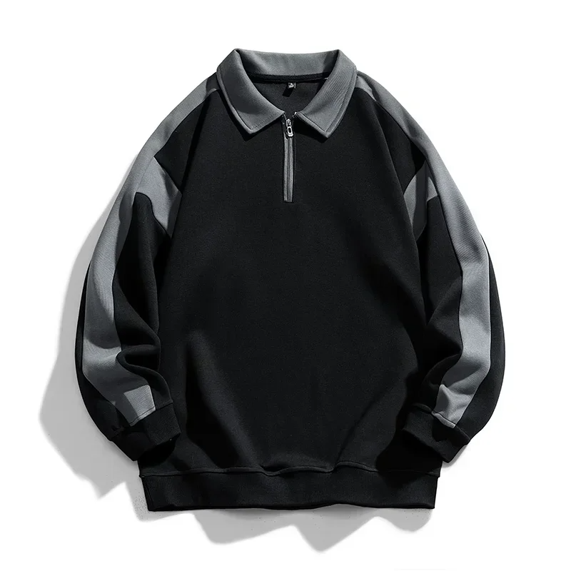 Men's retro colorblock half-zip polo pullover relaxed fit breathable classic collar streetwear