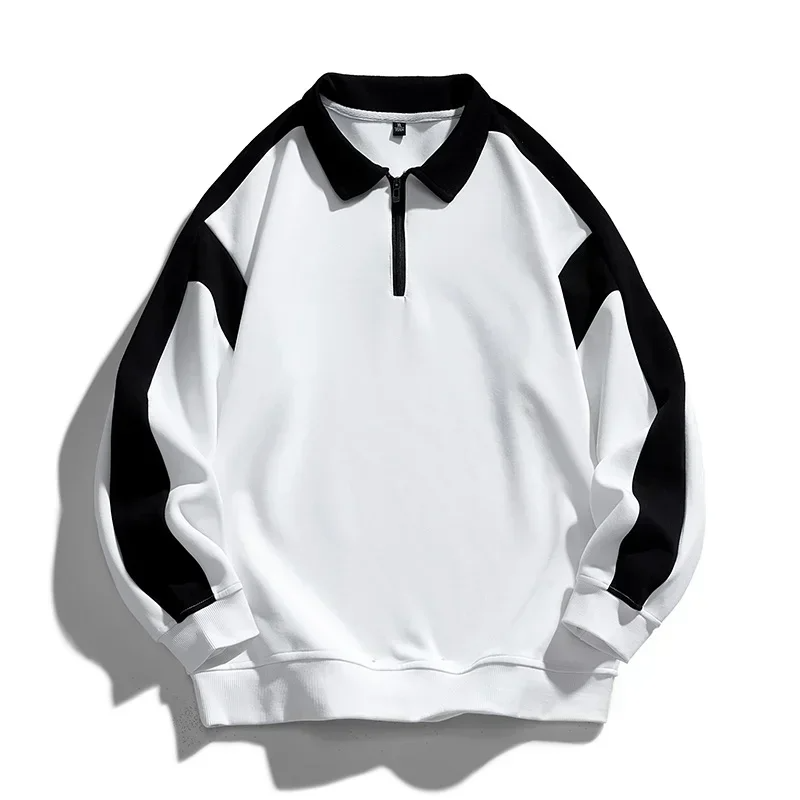 Men's retro colorblock half-zip polo pullover relaxed fit breathable soft fabric streetwear