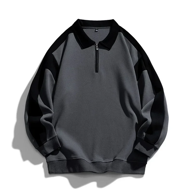 Men's retro colorblock half-zip polo pullover relaxed fit breathable casual streetwear