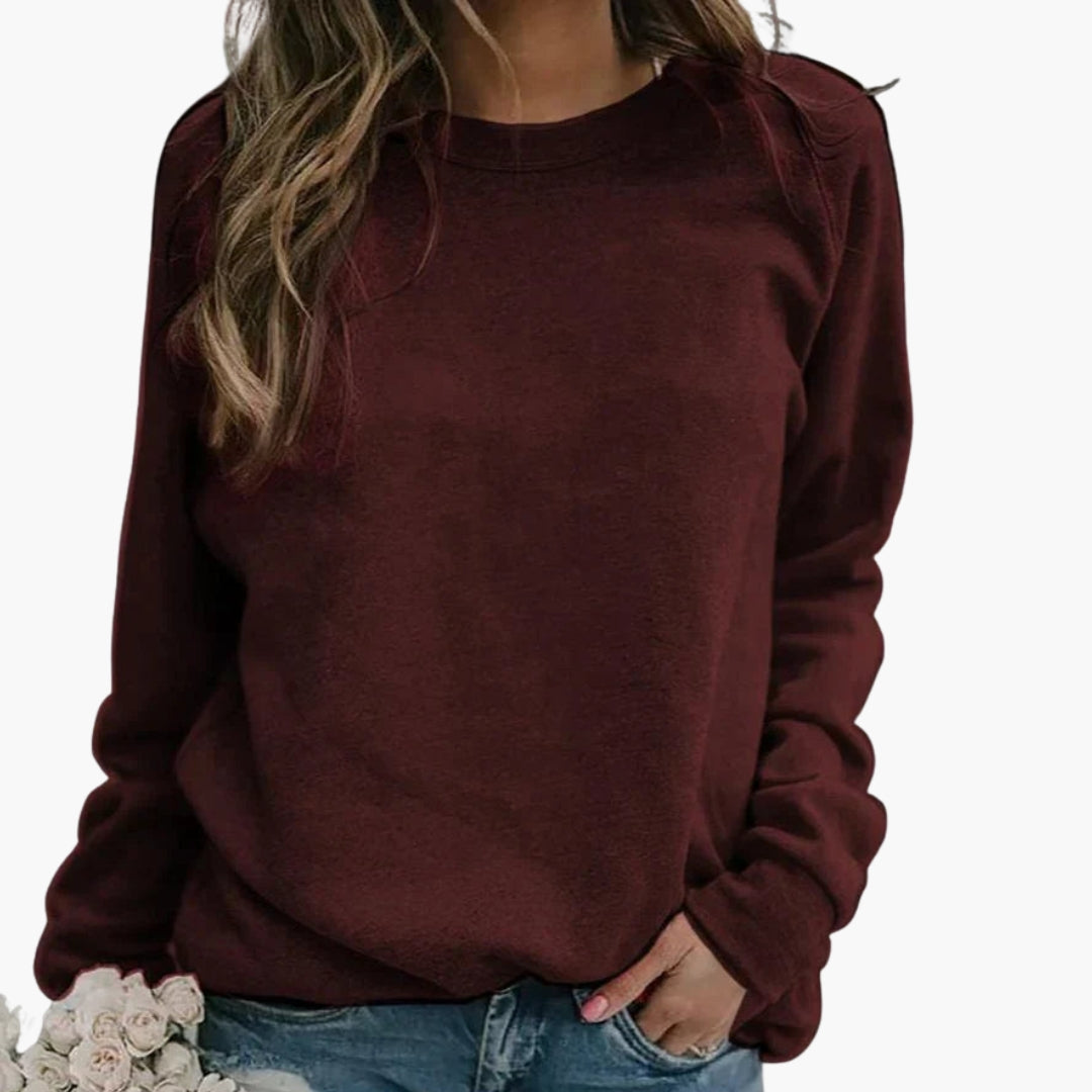 Women's solid casual sweatshirt round neck long sleeve pull-on style with ribbed cuffs hip length