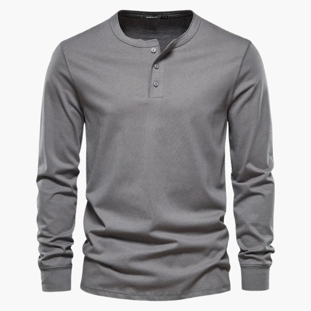 Men's long sleeve henley t-shirt solid color three-button placket classic cotton everyday casual fit