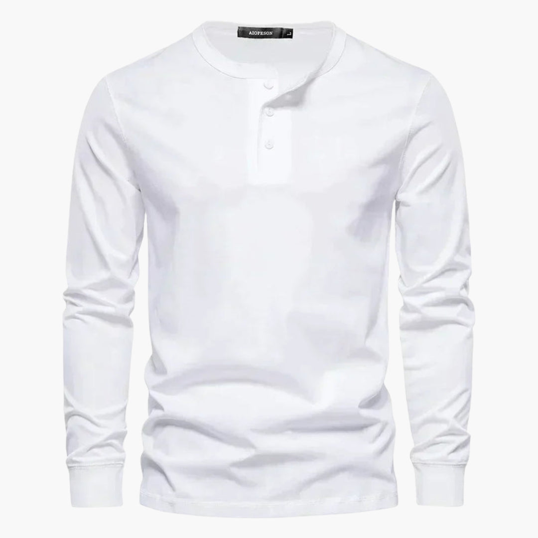 Men's long sleeve henley t-shirt solid color three-button placket classic soft cotton casual fit