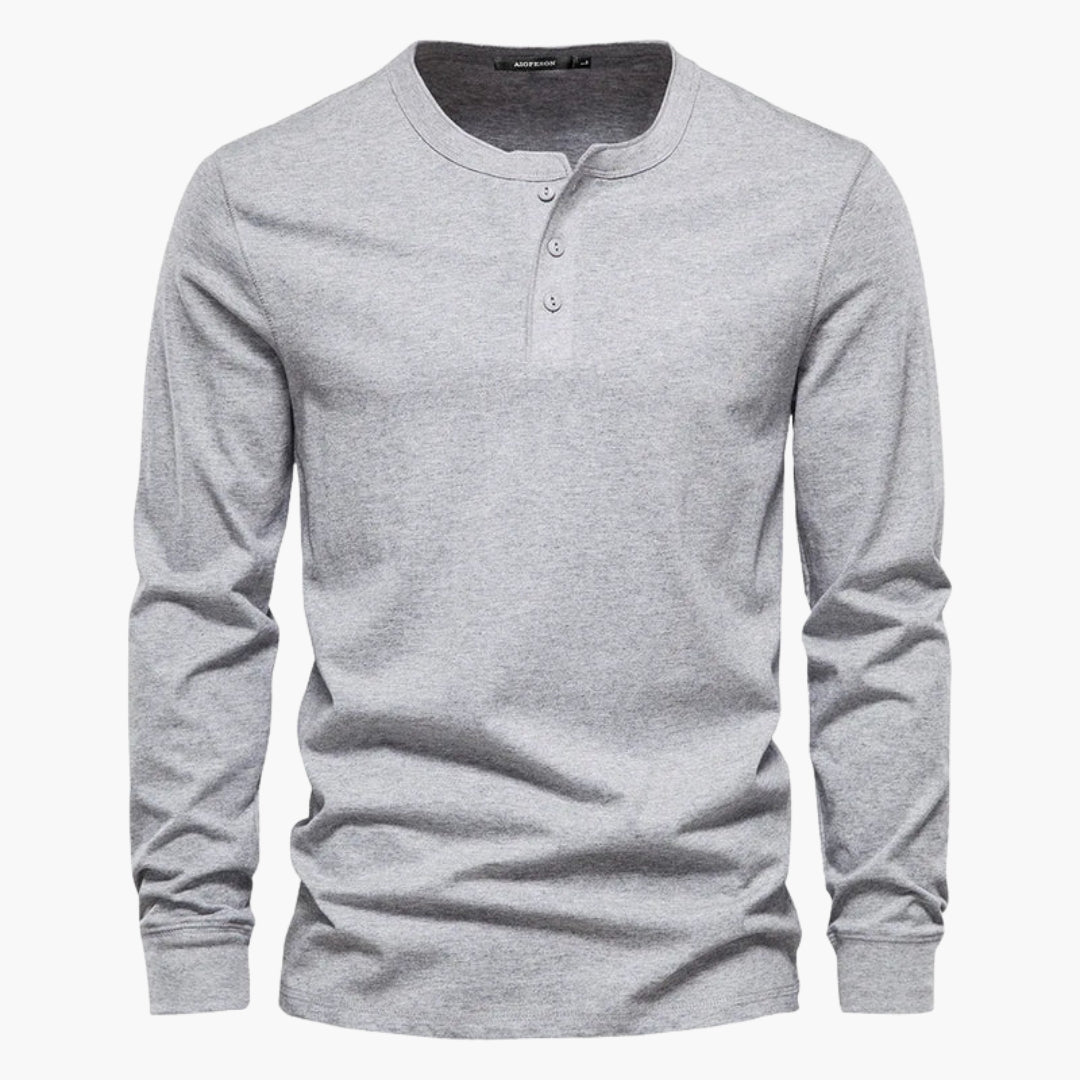 Men's long sleeve henley t-shirt solid color three-button placket classic cotton casual fit