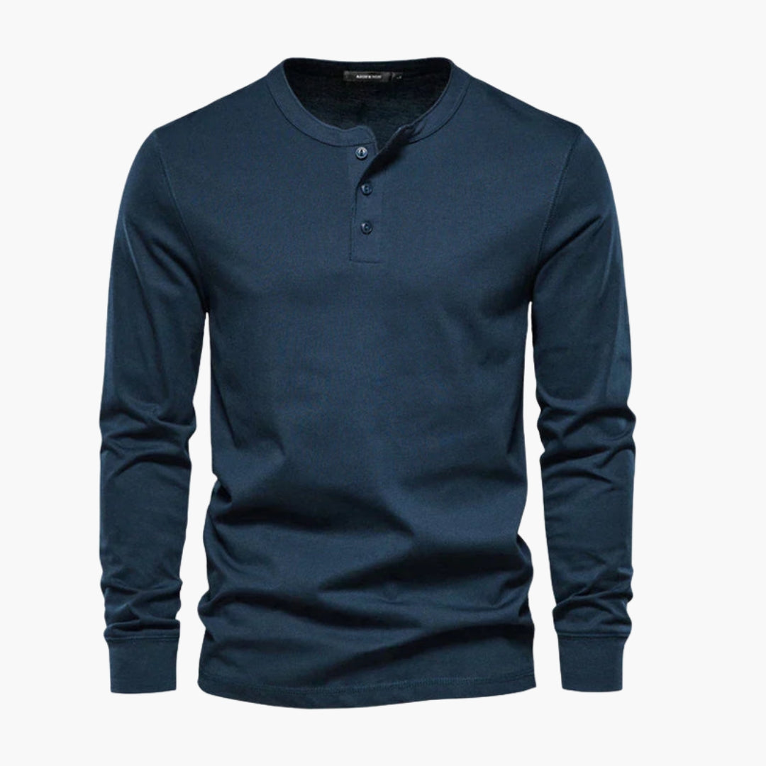 Men's long sleeve henley t-shirt solid color three-button placket classic soft cotton casual fit