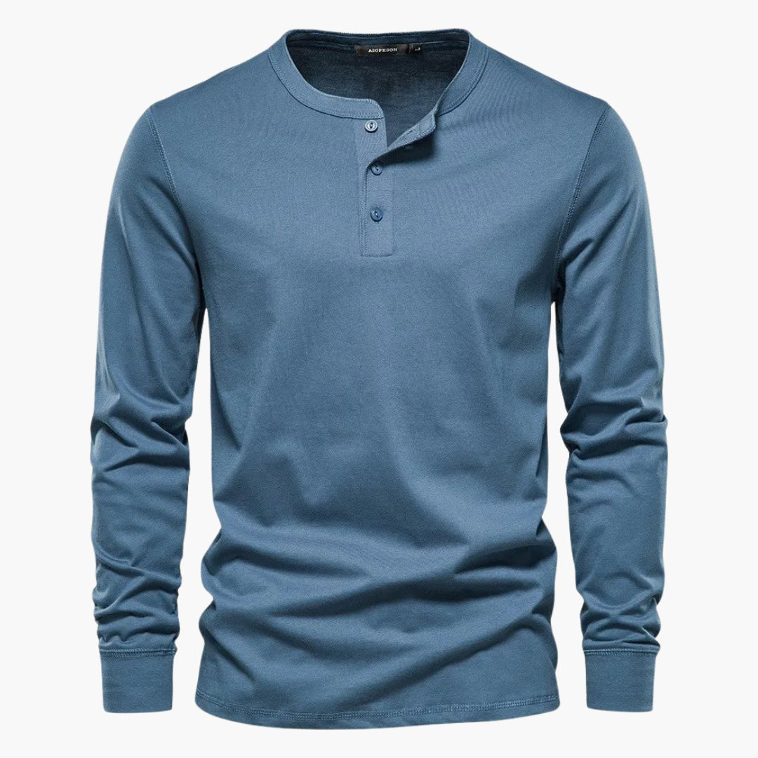 Men's long sleeve Henley T-shirt button placket breathable everyday comfort versatile classic fit