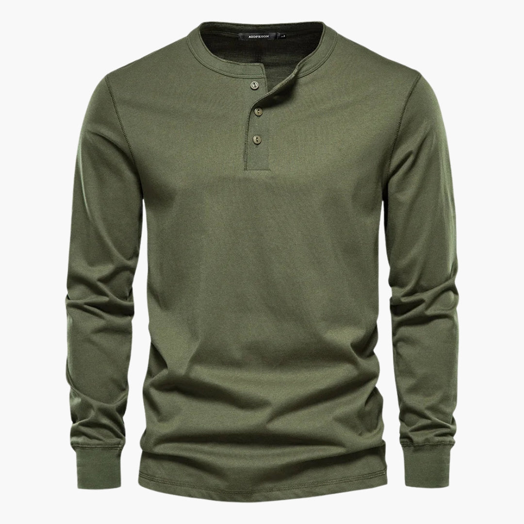 Men's long sleeve Henley T-shirt button placket breathable everyday comfort versatile tailored fit