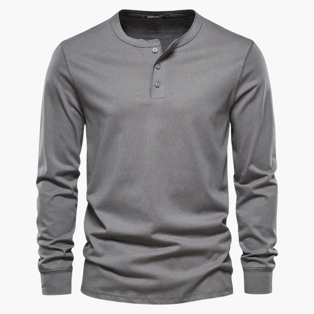 Men's long sleeve Henley T-shirt button placket breathable cotton blend casual everyday comfort fit