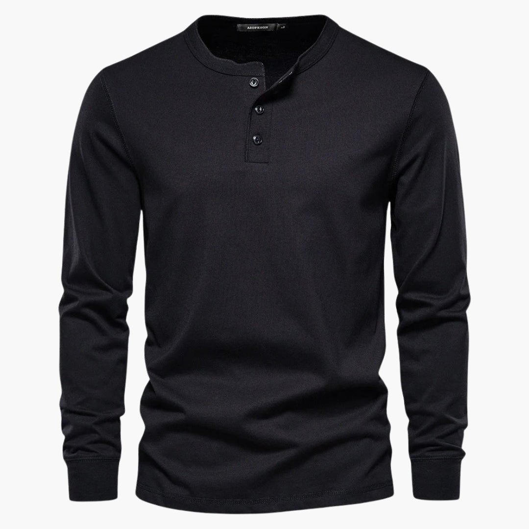 Men's long sleeve Henley T-shirt with button placket, breathable everyday comfort fit