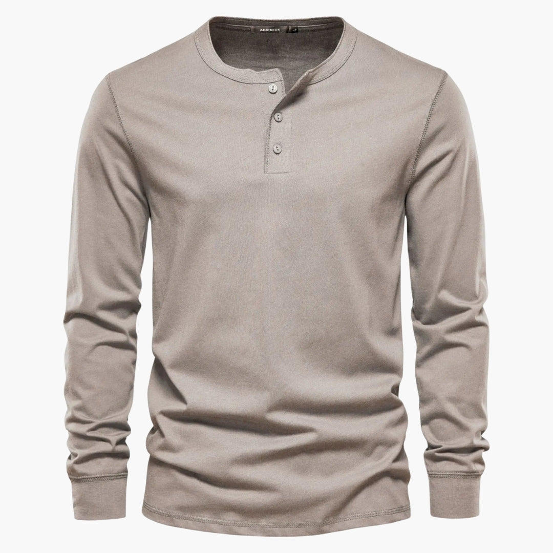 Men's long sleeve Henley T-shirt button placket breathable everyday comfort versatile fit
