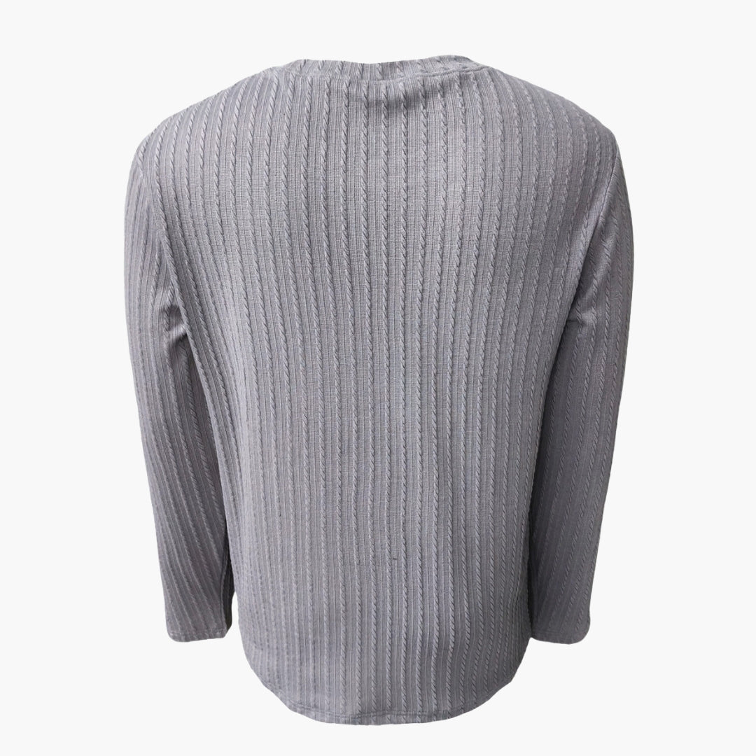 Men's ribbed long sleeve T-shirt round neck fitted cut medium stretch layering essential