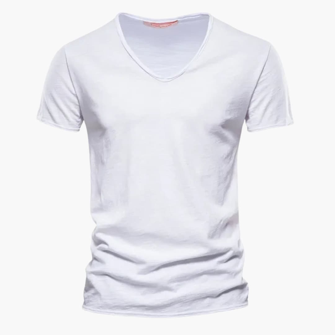 Men's white round neck short sleeve T-shirt straight cut smooth knit finish casual everyday wear
