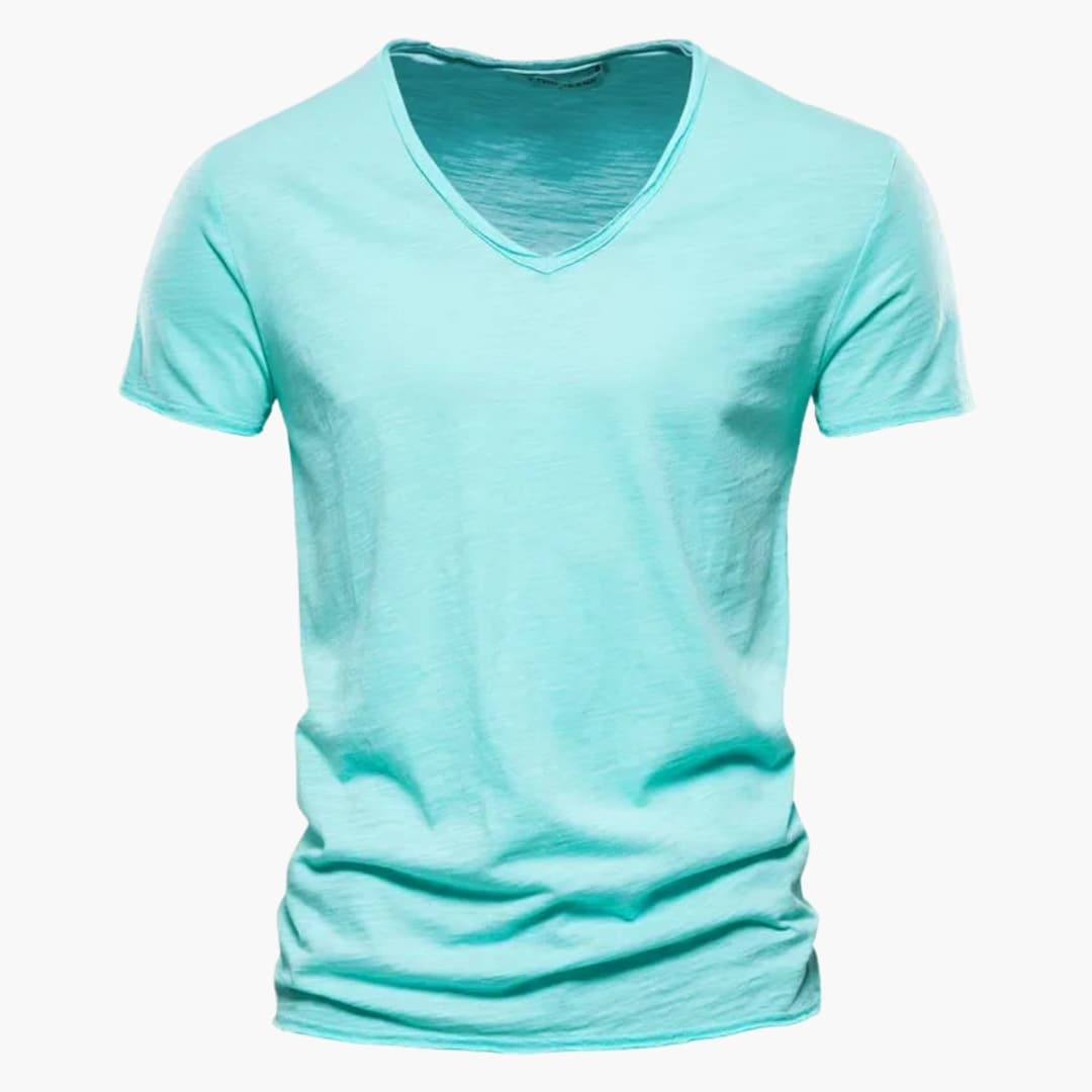 Men's white round neck short sleeve t-shirt with smooth knit finish and straight cut casual fit