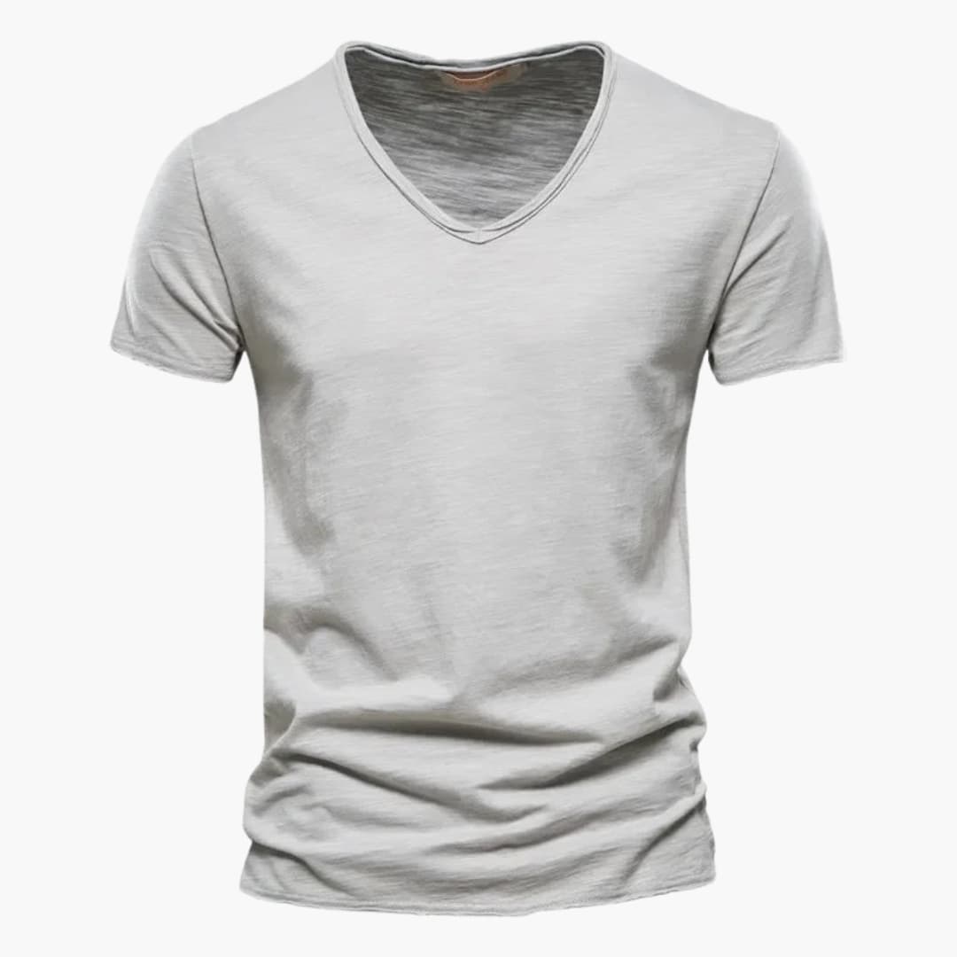 Men's white smooth knit round neck short sleeve t-shirt with straight cut casual fit