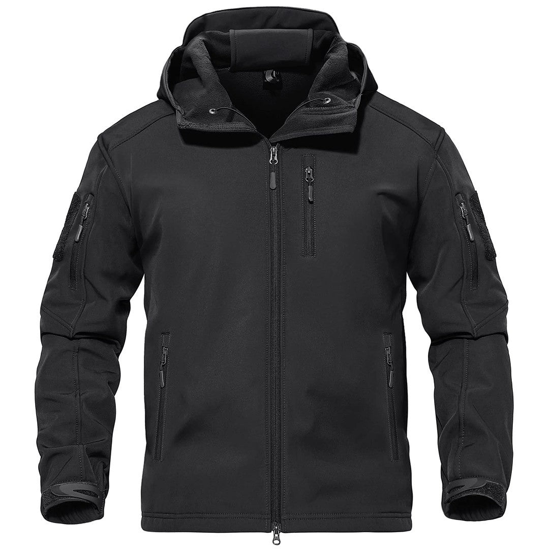 Men's tactical softshell hooded jacket, fleece-lined, windproof, olive green, slim outdoor fit