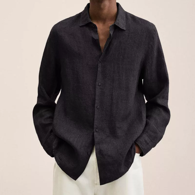 Men's casual linen shirt Noah natural tone relaxed fit breathable spread collar everyday wear