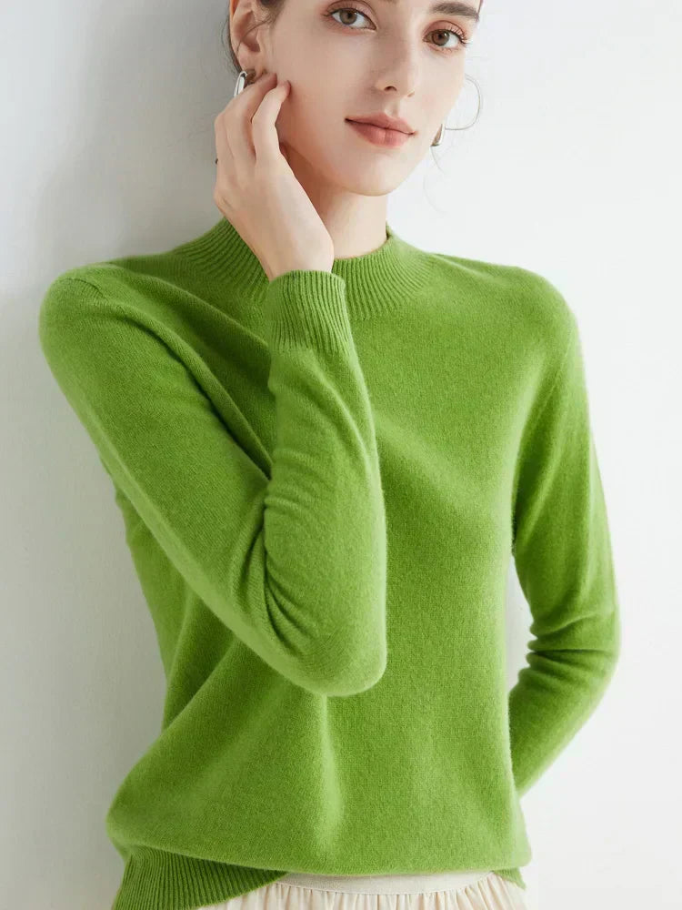 Elegant women's knit sweater in neutral tones, timeless silhouette perfect for office and cozy evenings
