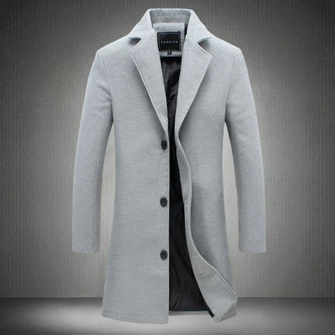 Mason men's slim fit long business coat in classic tone, tailored professional silhouette