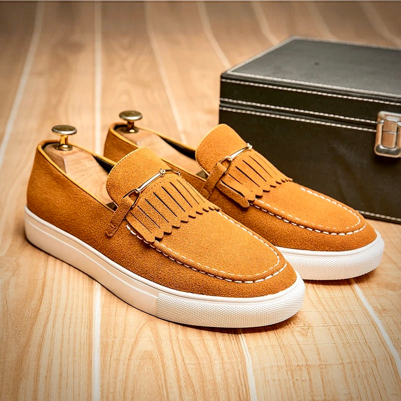 Men's handmade Italian suede loafers slip-on classic fit with anatomical arch support