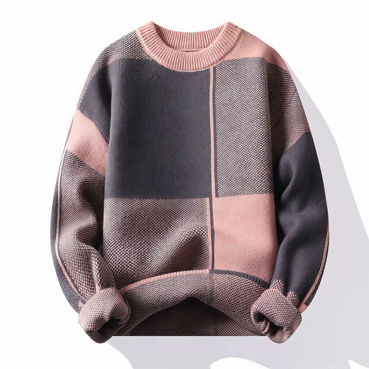 Men's checkered cotton sweater in classic knit pattern, versatile polished layer for work to weekend