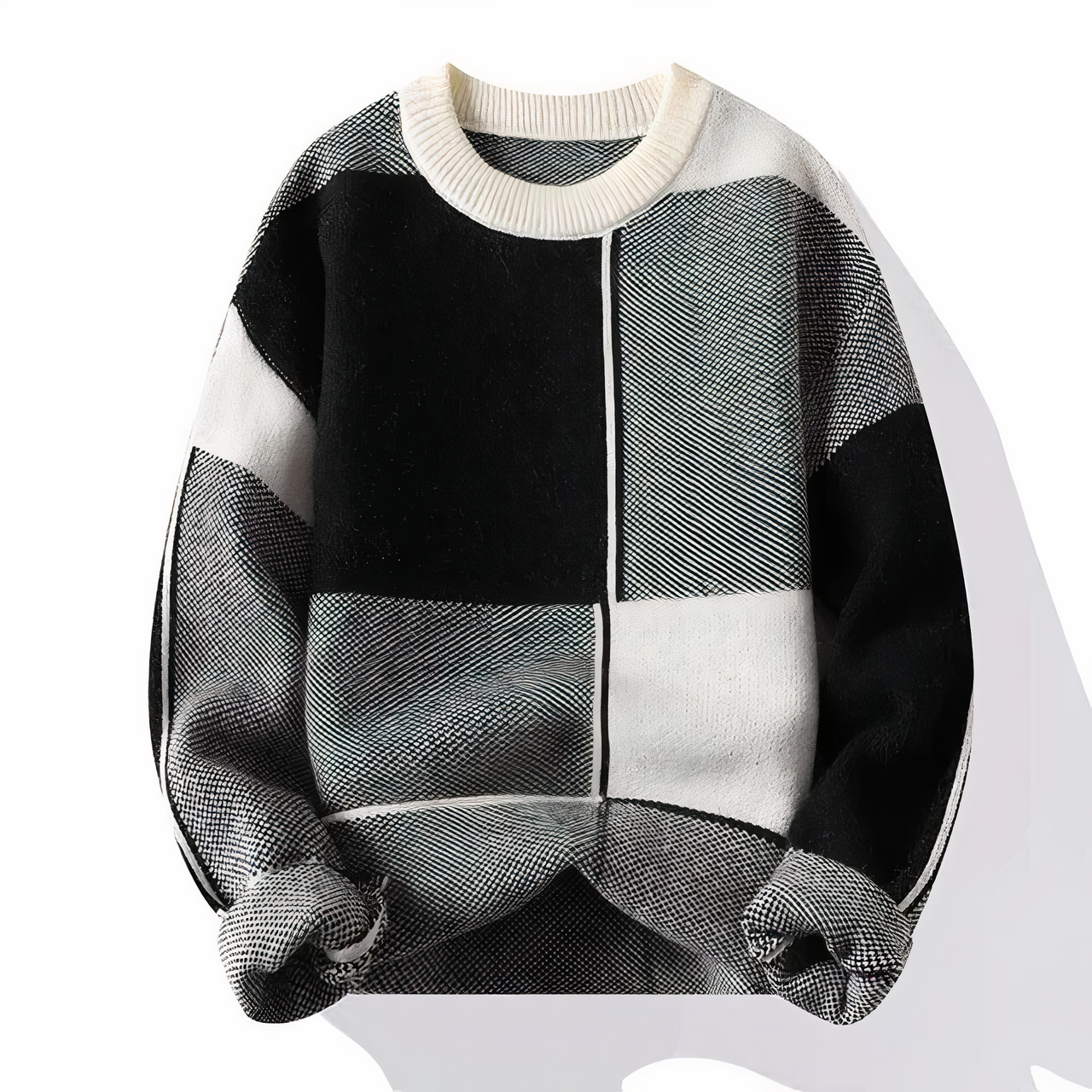 Men's brown and beige checkered cotton sweater with classic knit pattern and relaxed everyday fit