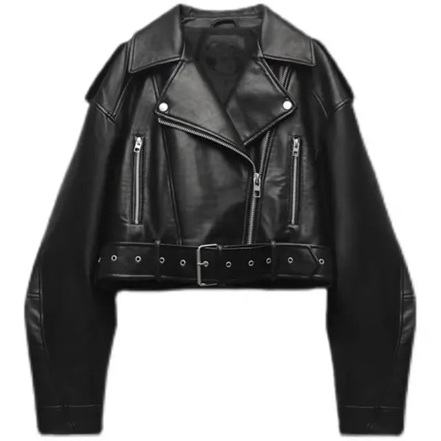 Short black motorcycle jacket tailored fit with metallic zipper accents bold modern silhouette