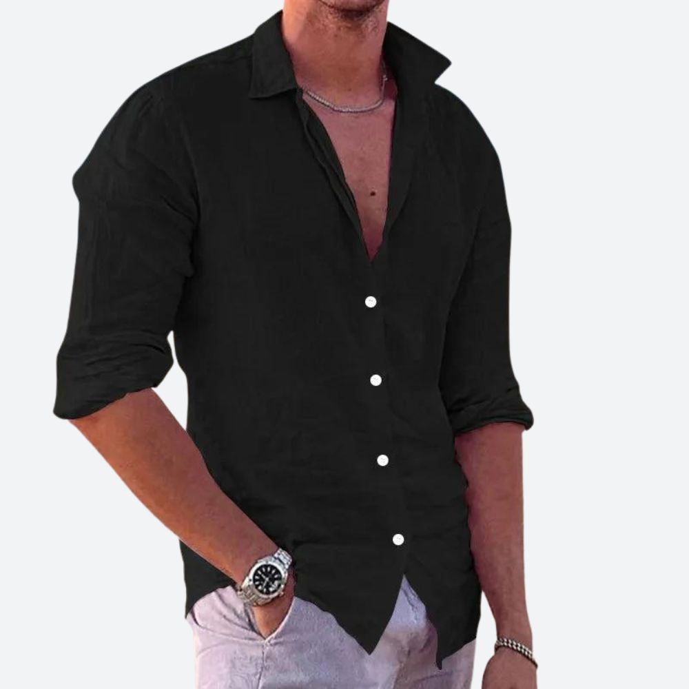 Men's relaxed-fit linen shirt breathable lightweight fabric Kent collar casual warm weather style