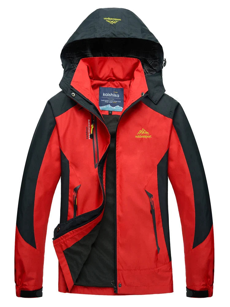 Women's waterproof rain jacket relaxed fit with adjustable hood and zipper pockets for commuters