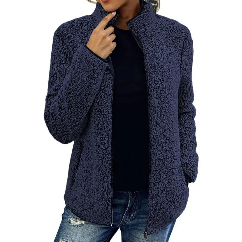 Women's cozy fleece jacket soft warm everyday casual layer with insulating fabric for chilly days