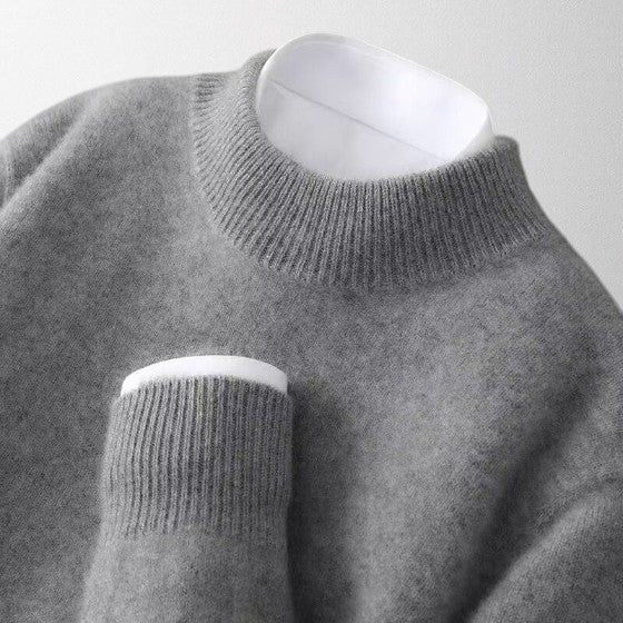 Women's pure cashmere relaxed fit crew neck pullover with ribbed trim, soft knit essential