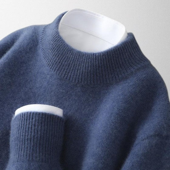 Women's pure cashmere relaxed fit crew neck pullover with ribbed trim, soft knit essential