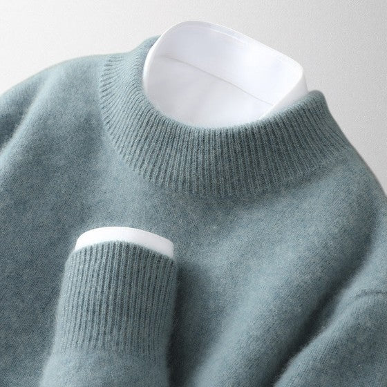 Women's pure cashmere relaxed fit crew neck pullover with ribbed trim, soft knit essential