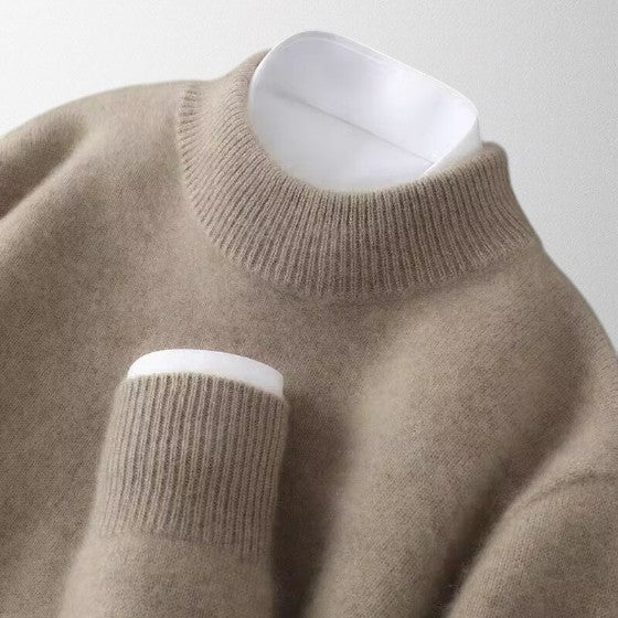 Women's pure cashmere relaxed fit crew neck pullover with ribbed trim, soft knit essential