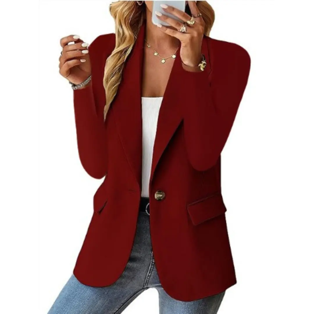 Jill tailored black women's blazer with single button lapel, structured slim fit professional style