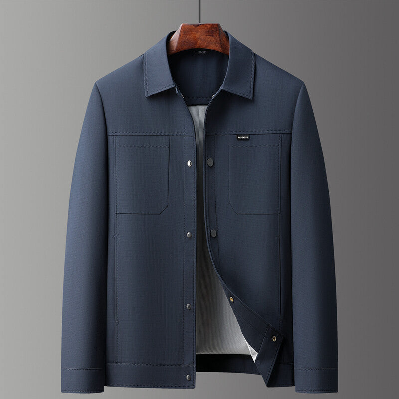 Men's tailored luxury smooth finish jacket by Urbann-Vibe, polished clean-line design for modern versatility