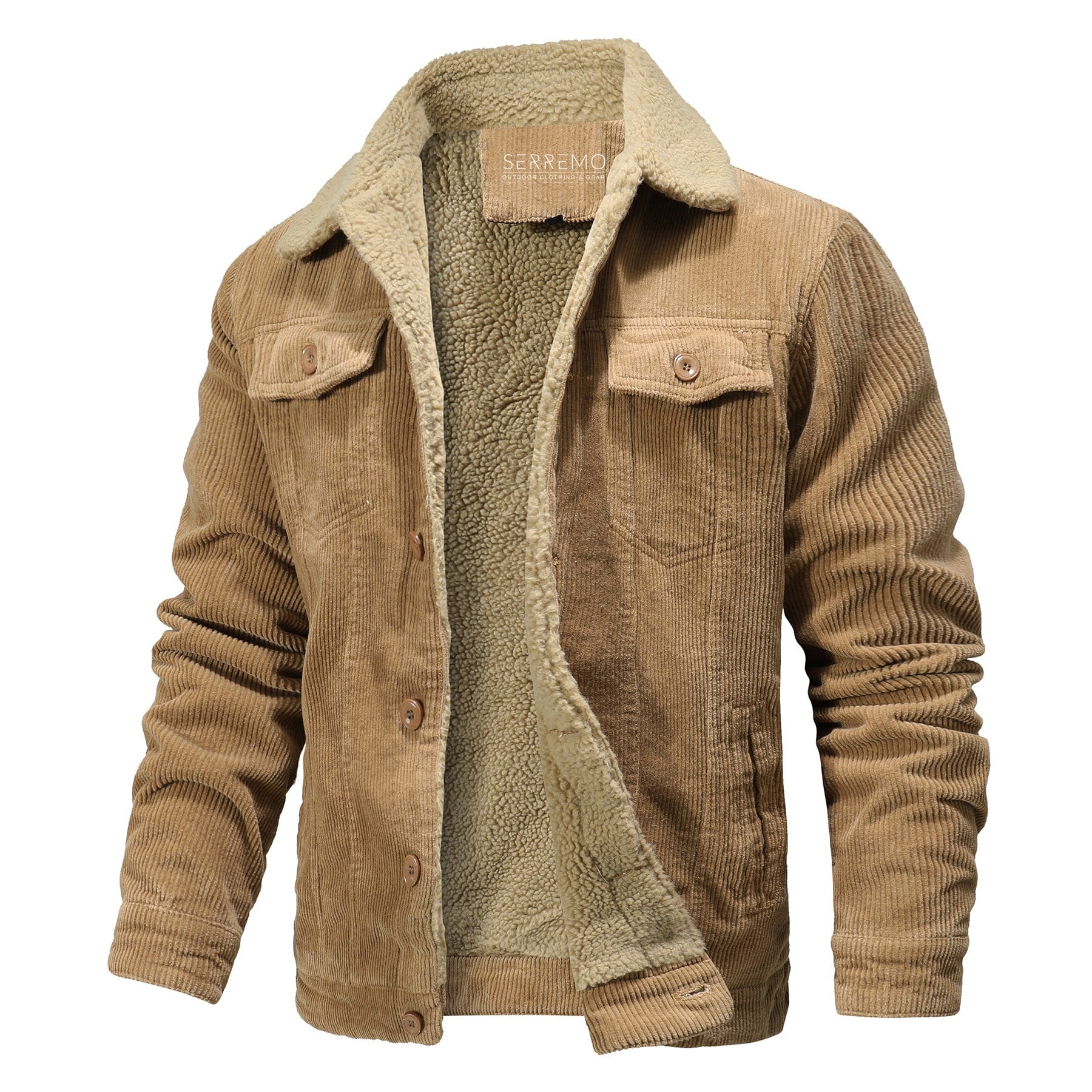 Men's regular fit fleece-lined jacket with collared button front for casual winter wear