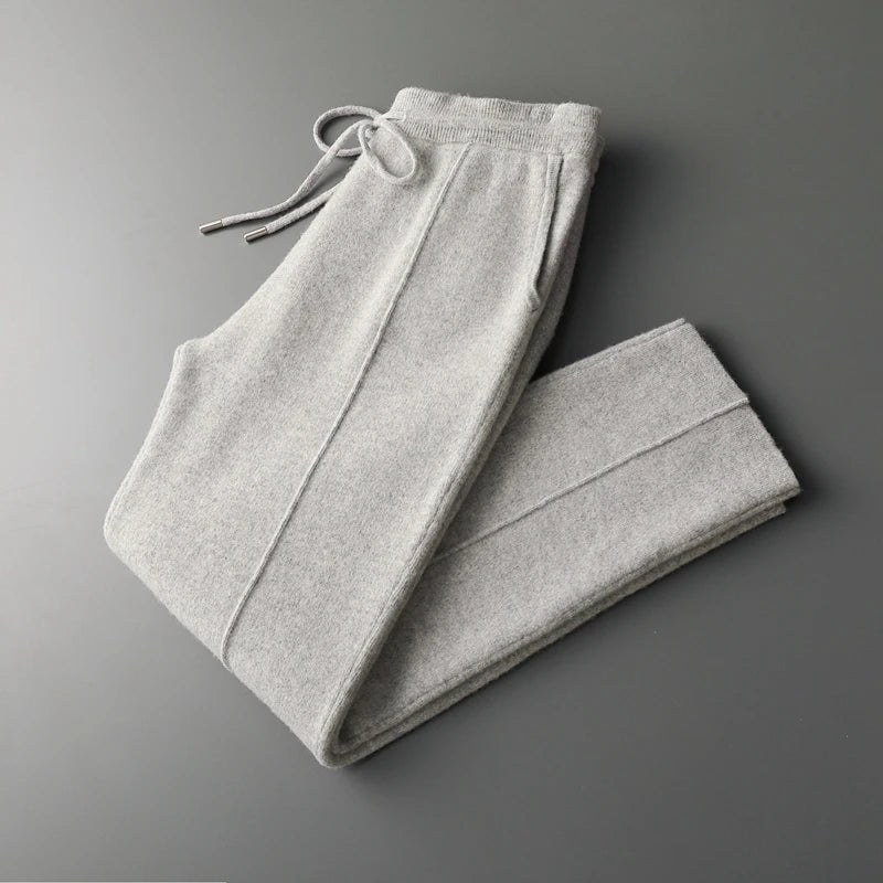 Mongolian cashmere drawstring trousers relaxed straight-leg fit luxurious lounge pants